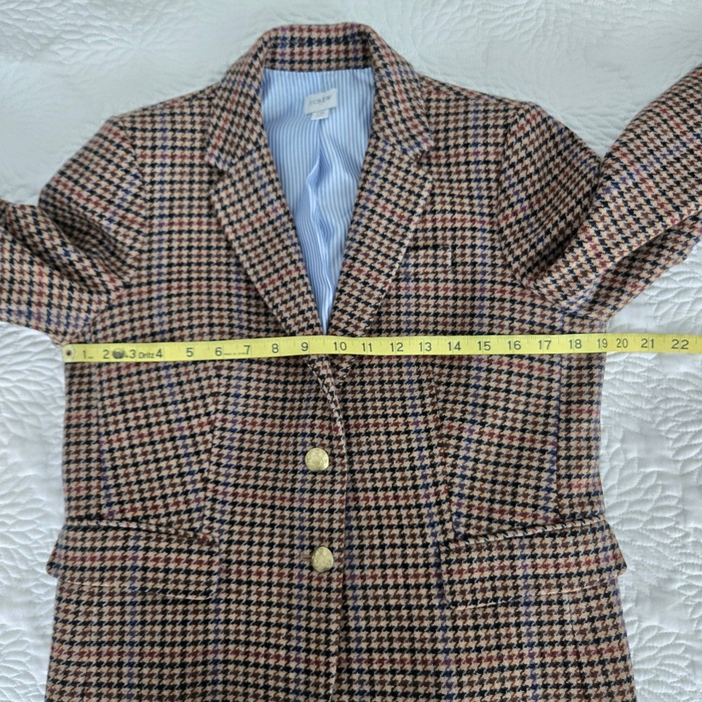 J.Crew Schoolboy Brown Houndstooth Wool Blend Blazer BA906 Size 10 - Picture 5 of 8